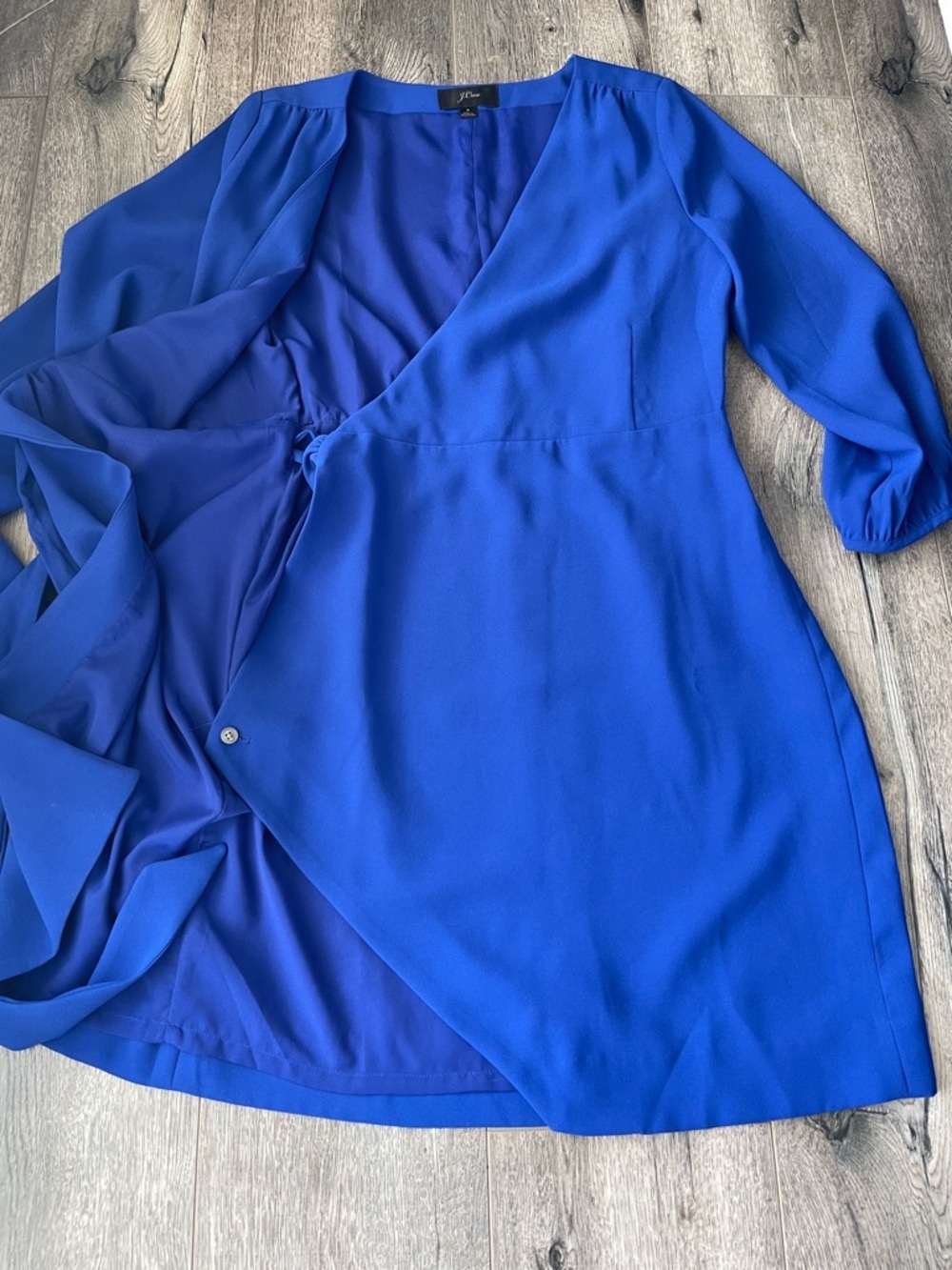 J. Crew Cobalt Blue Faux-Wrap Midi Dress with Side Tie - Picture 5 of 16
